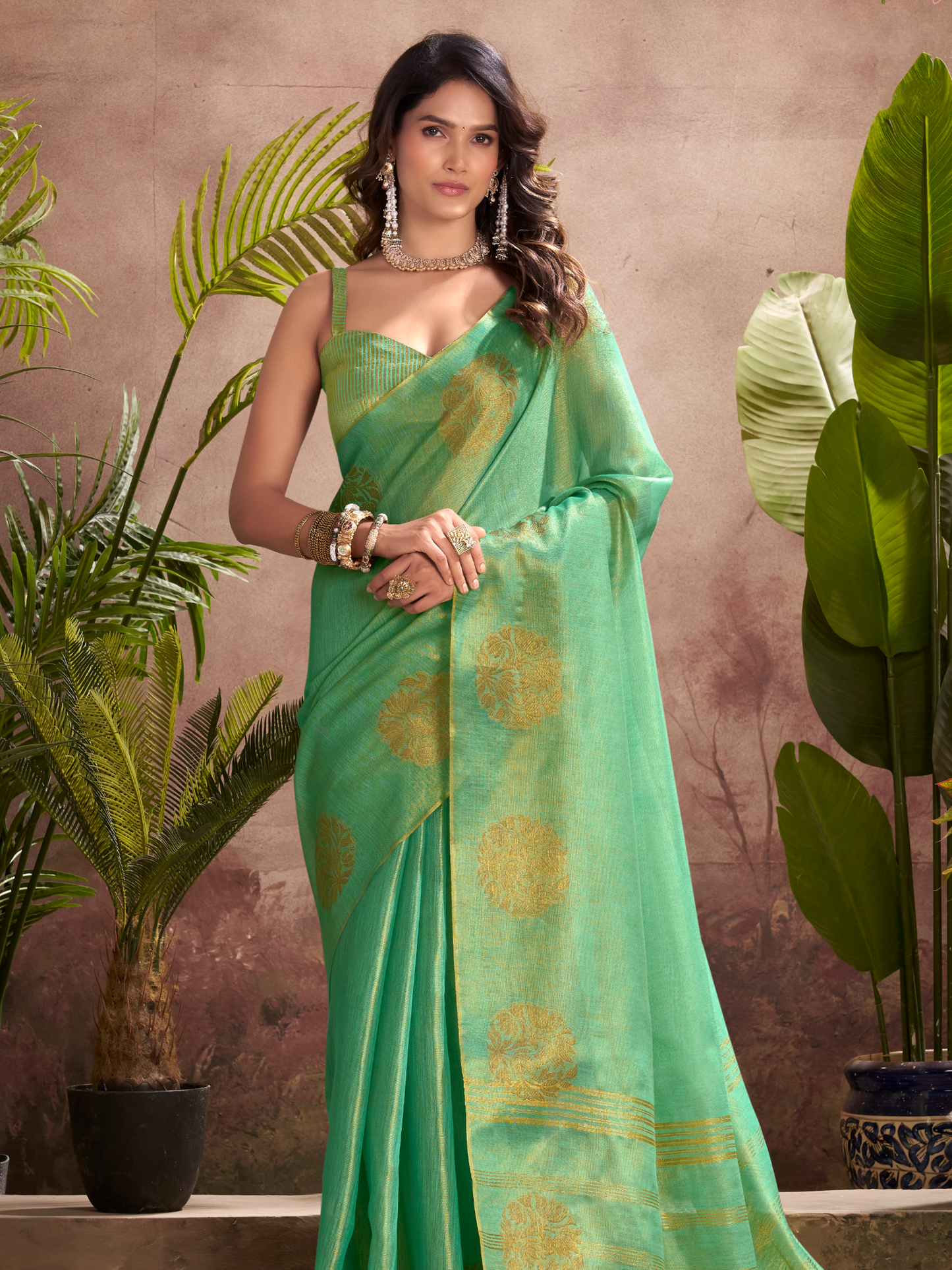 Mint Green Woven Tissue Silk Saree