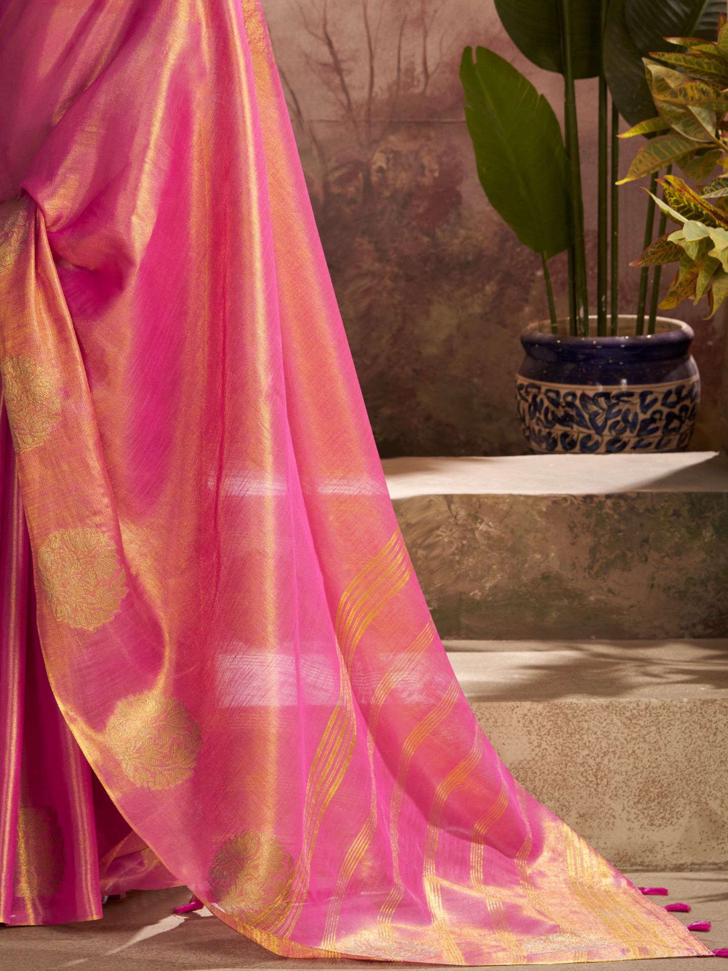 Blush Pink Woven Tissue Silk Saree