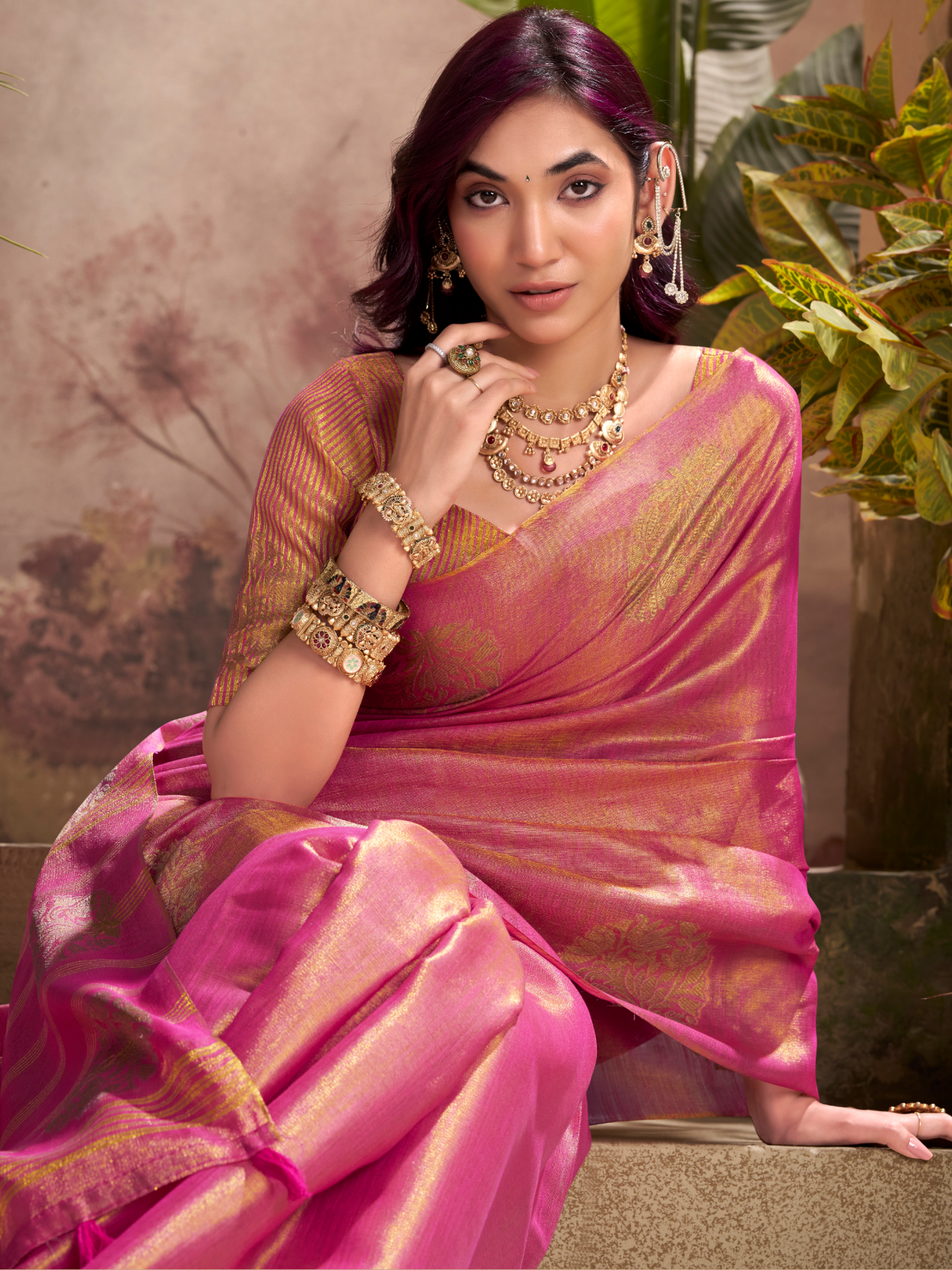 Blush Pink Woven Tissue Silk Saree