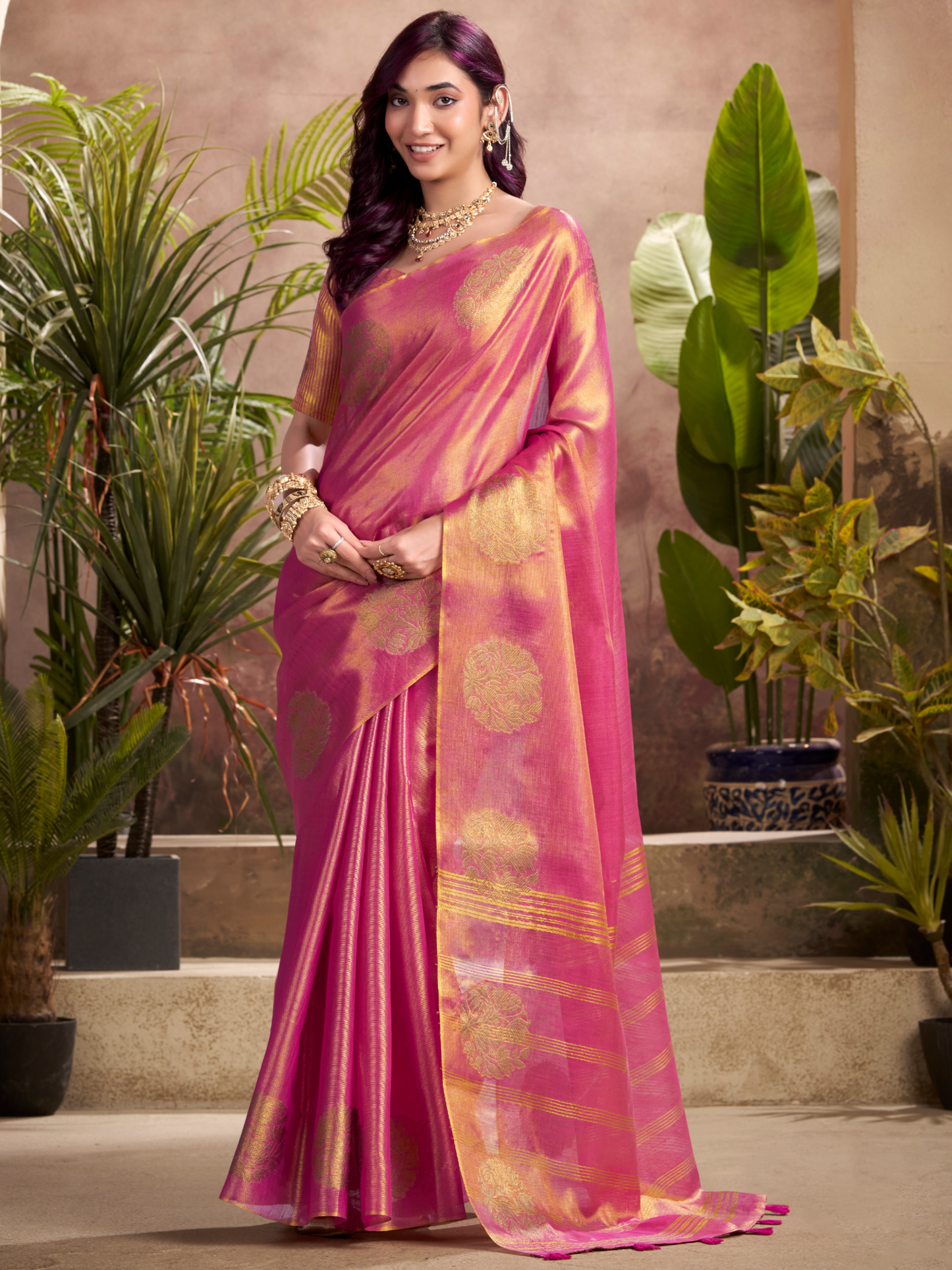 Blush Pink Woven Tissue Silk Saree