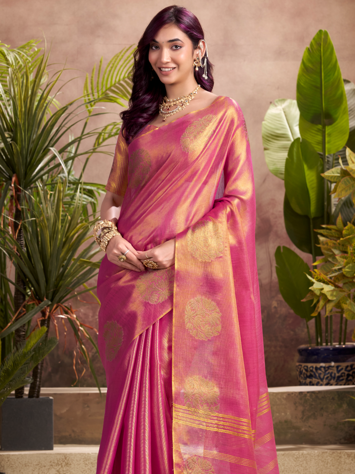 Blush Pink Woven Tissue Silk Saree