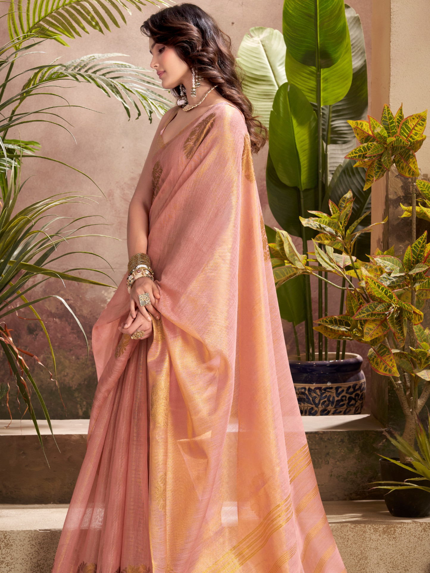 jewelry on pink saree