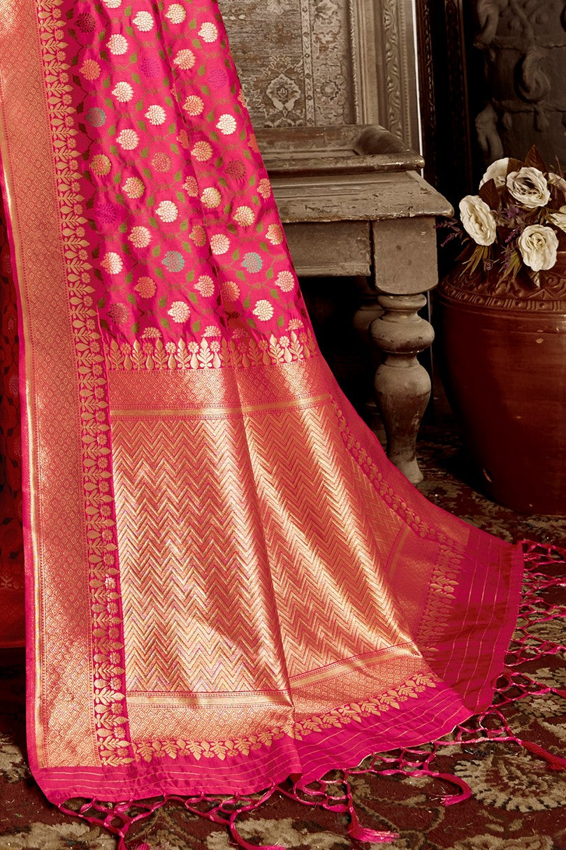 Blush Pink Zari Border Banarasi Saree