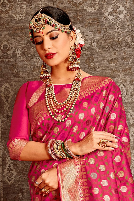 Blush Pink Zari Border Banarasi Saree
