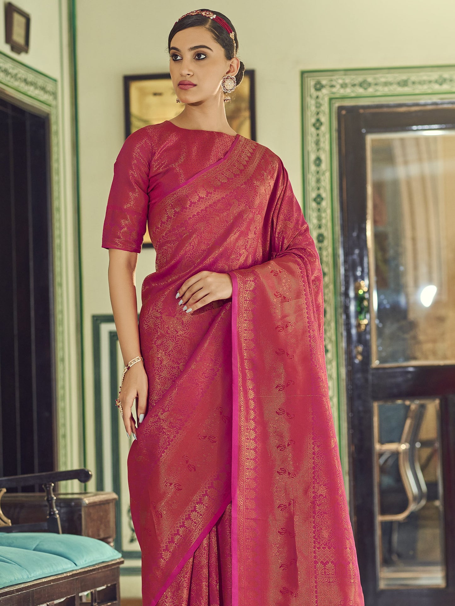 Steel Pink Kanjivaram Saree