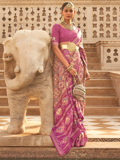 Coral Pink Patola Saree