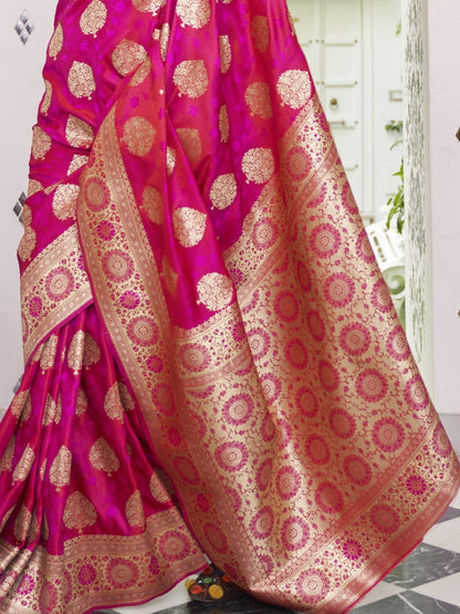 Rani Pink Satin Silk Banarasi Saree