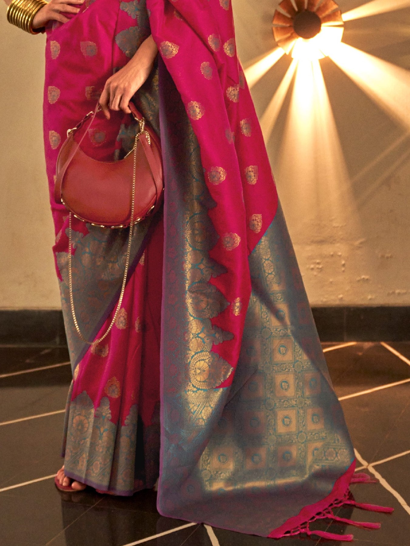 Deep Pink Woven Banarasi Saree