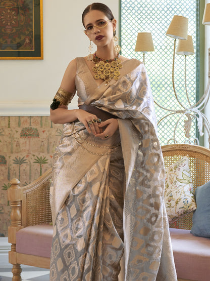 Smokey Gray Tissue Silk Saree