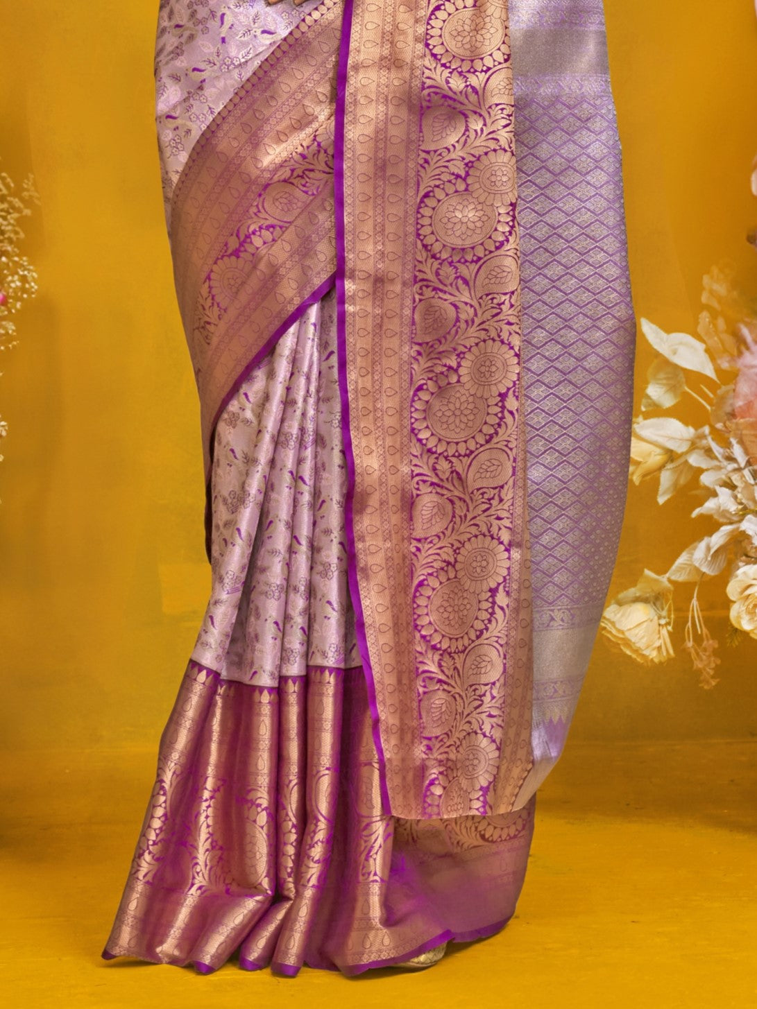Lilac Purple Duel Tone Woven Kanjivaram Silk Saree