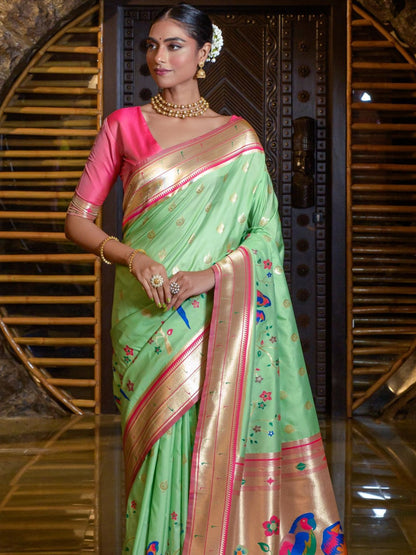 Soft Green Woven Paithani Saree