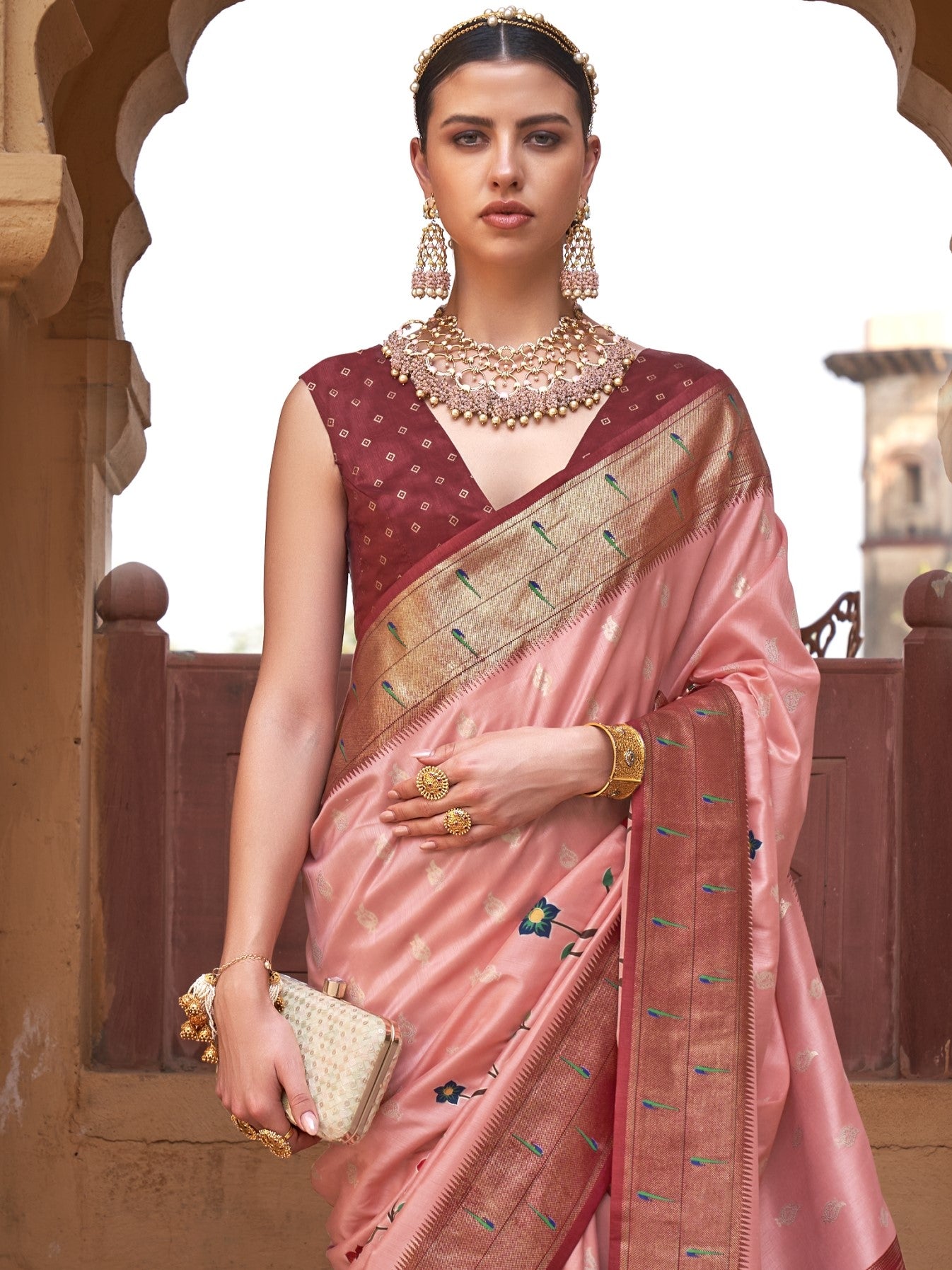 Dark Peach Paithani Saree