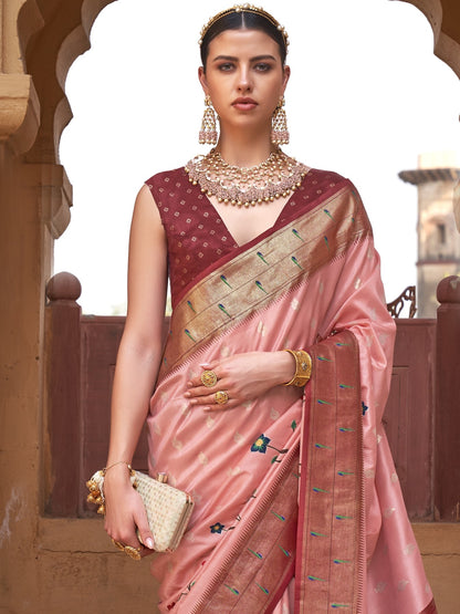Dark Peach Paithani Saree