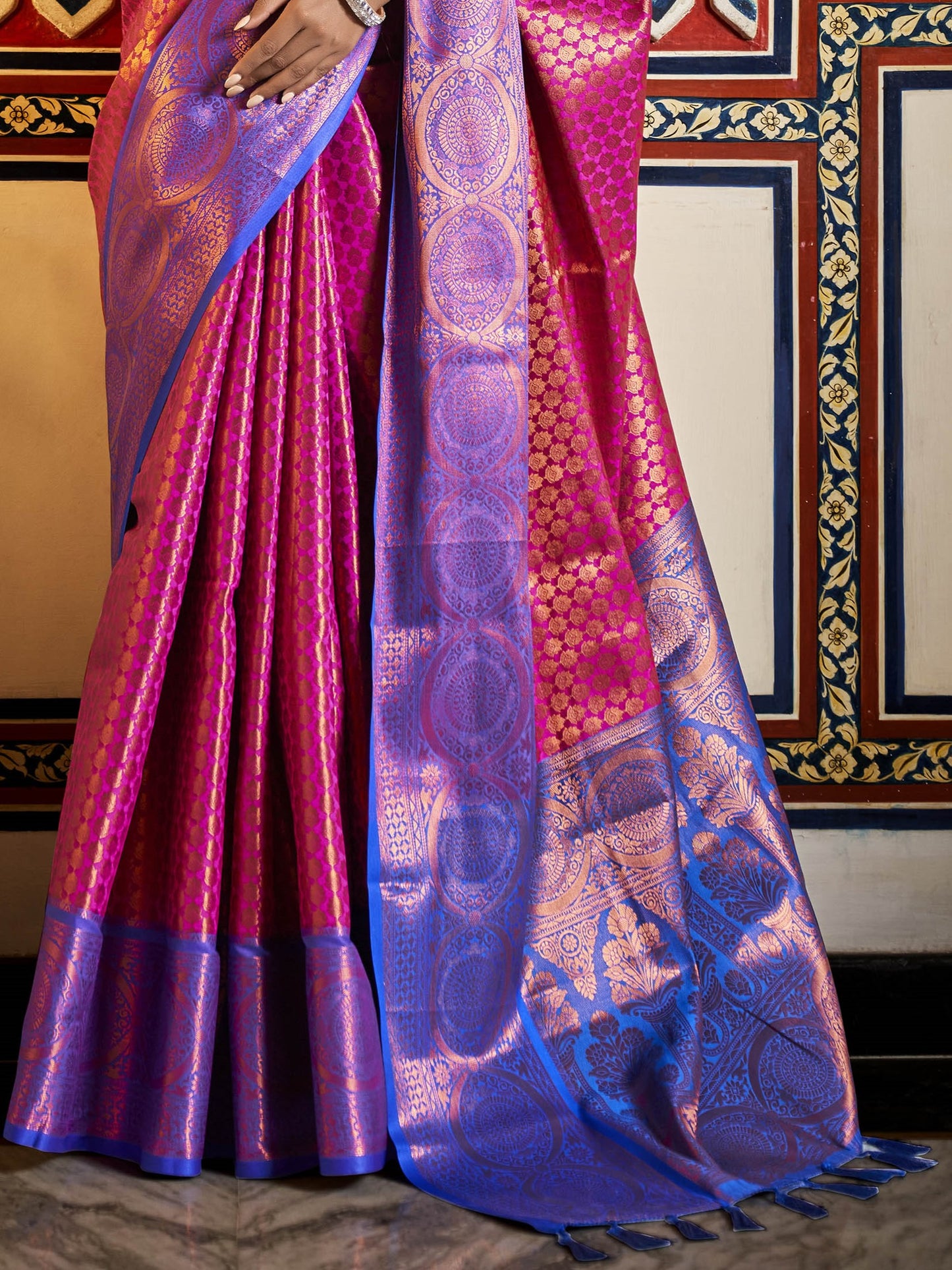 Fluorescent Pink Kanjivaram Saree