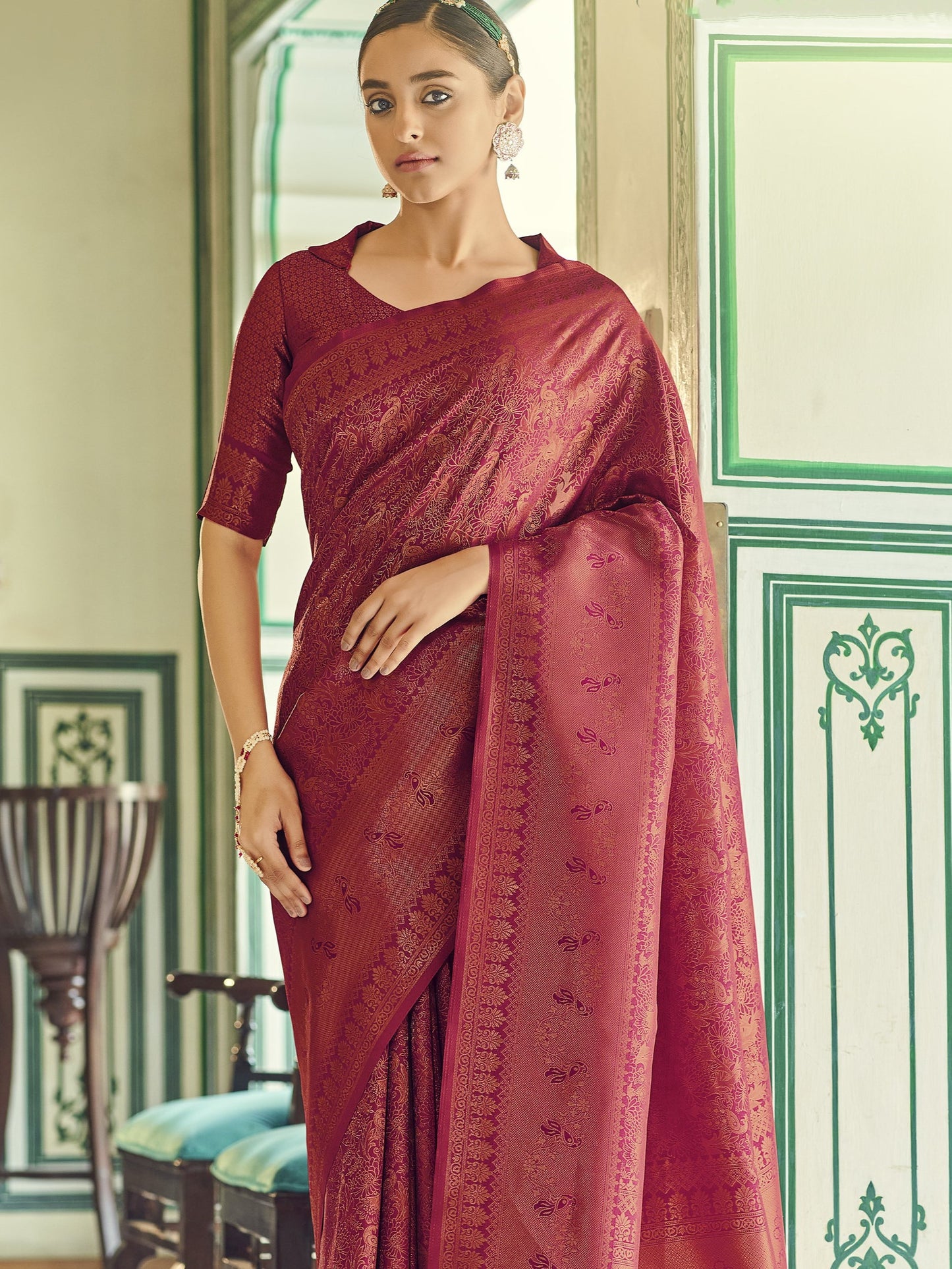 Dark Burgundy Kanjivaram Saree