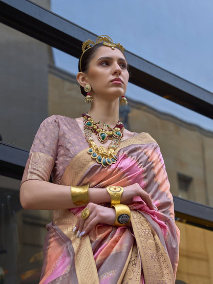 Rose Brown with Multicolor Banarasi Print Soft Silk Saree