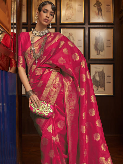 Apple Red Woven Banarasi Saree