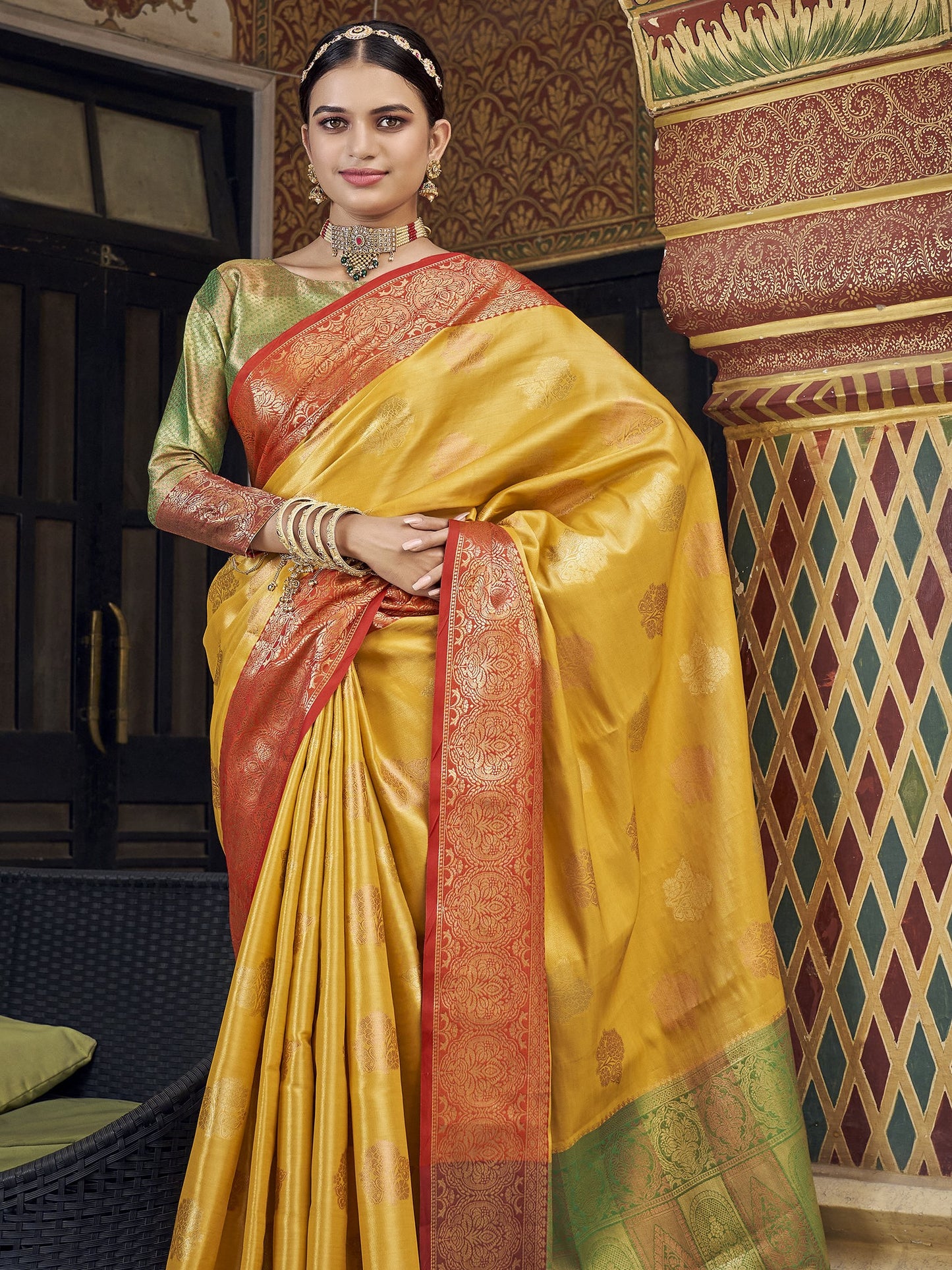 Amber Yellow Tissue Silk Saree