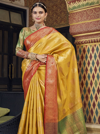 Amber Yellow Tissue Silk Saree