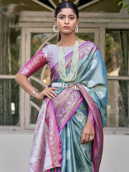 Sapphire Blue Tissue Silk Saree