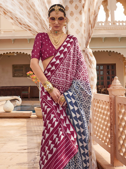 Deep Magenta Printed Patola Silk Saree