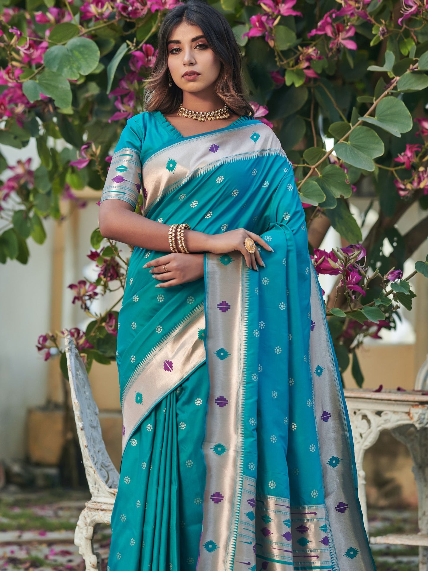 Cyan Blue Paithani Saree