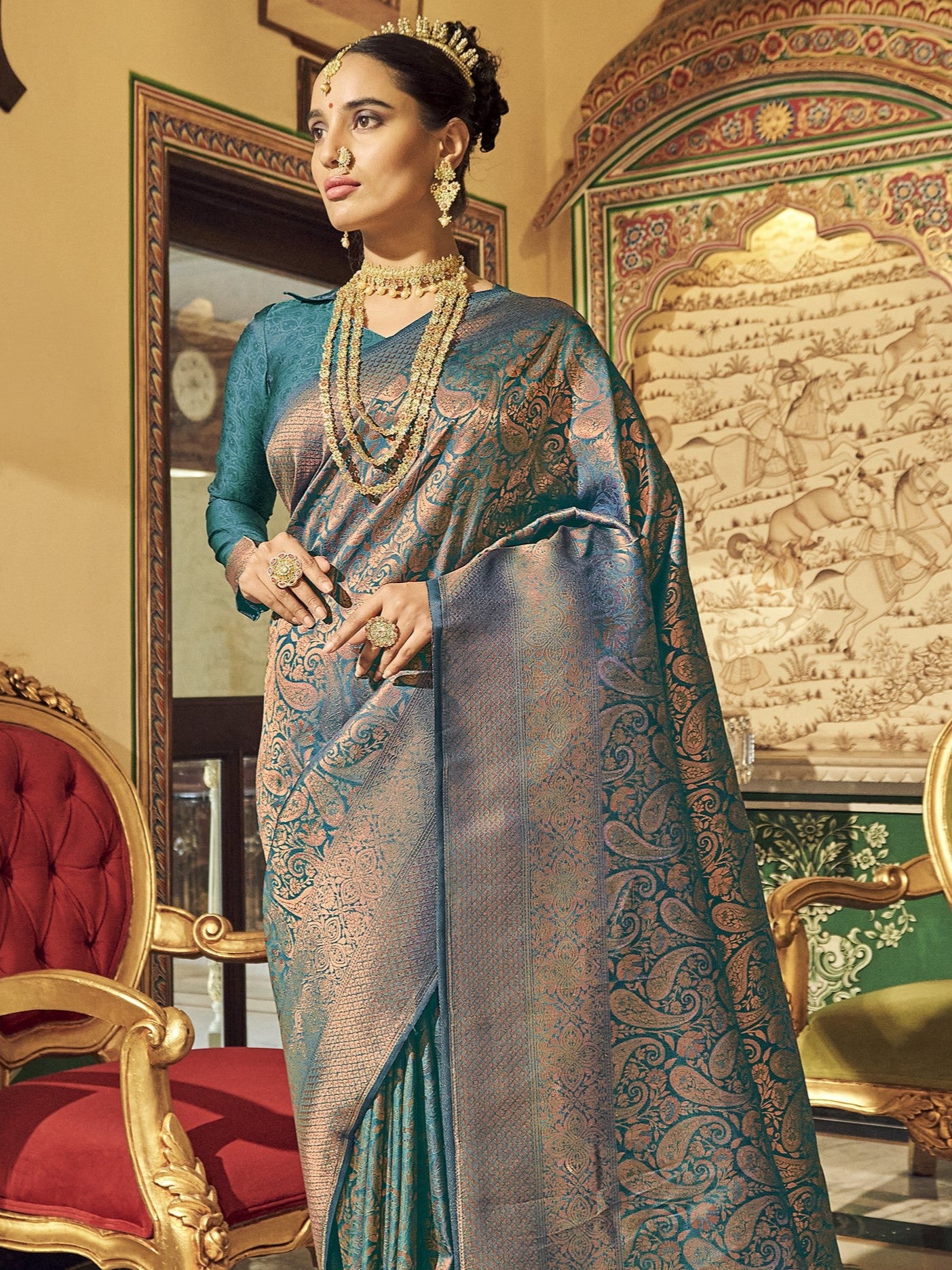 Cornflower Blue Kanjivaram Saree