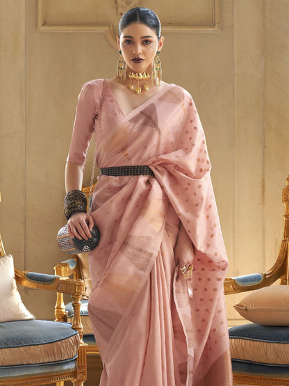 Pastel Peach Tissue Silk Saree