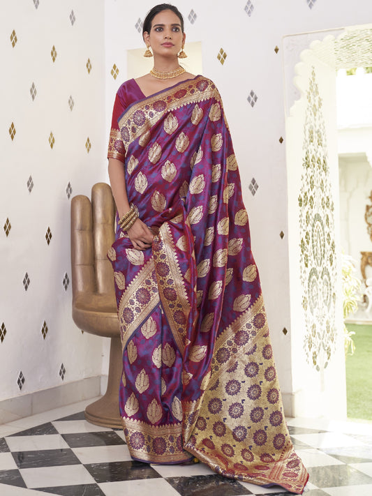 Dark Magenta Satin Silk Banarasi Saree