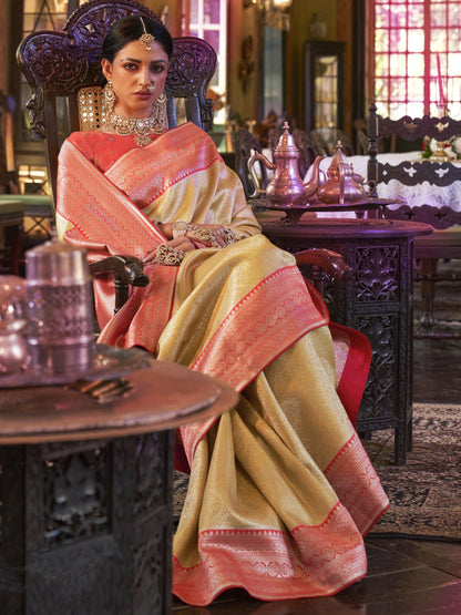 Golden Yellow Kanjivaram Saree