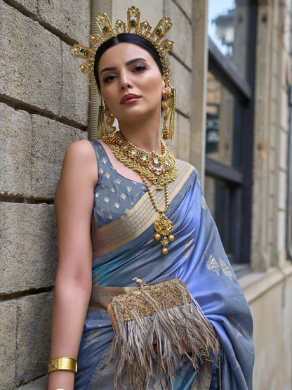 Dusty Lavender Banarasi Print Soft Silk Saree