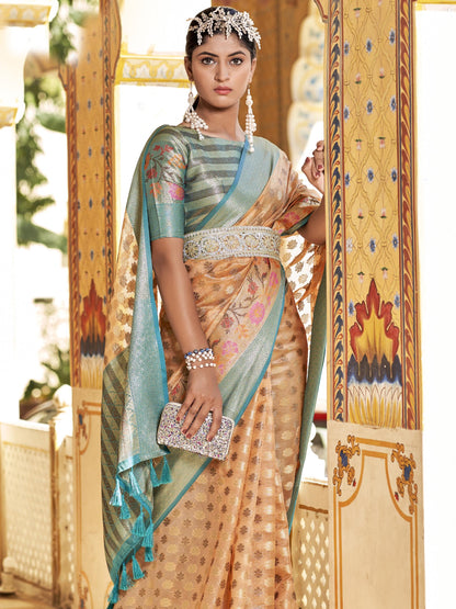 Sandy Brown Tissue Silk Saree