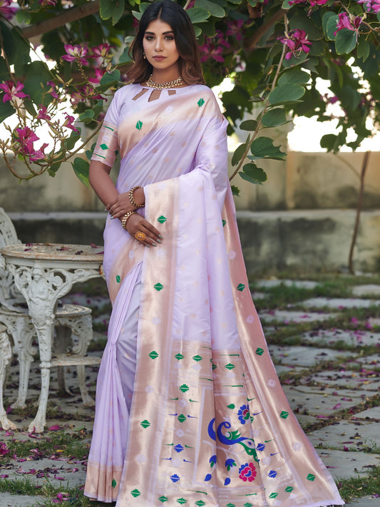 Pale Lavender Paithani Saree