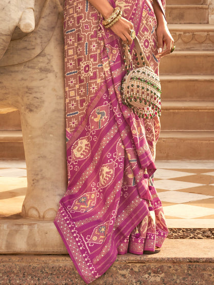 Coral Pink Patola Saree