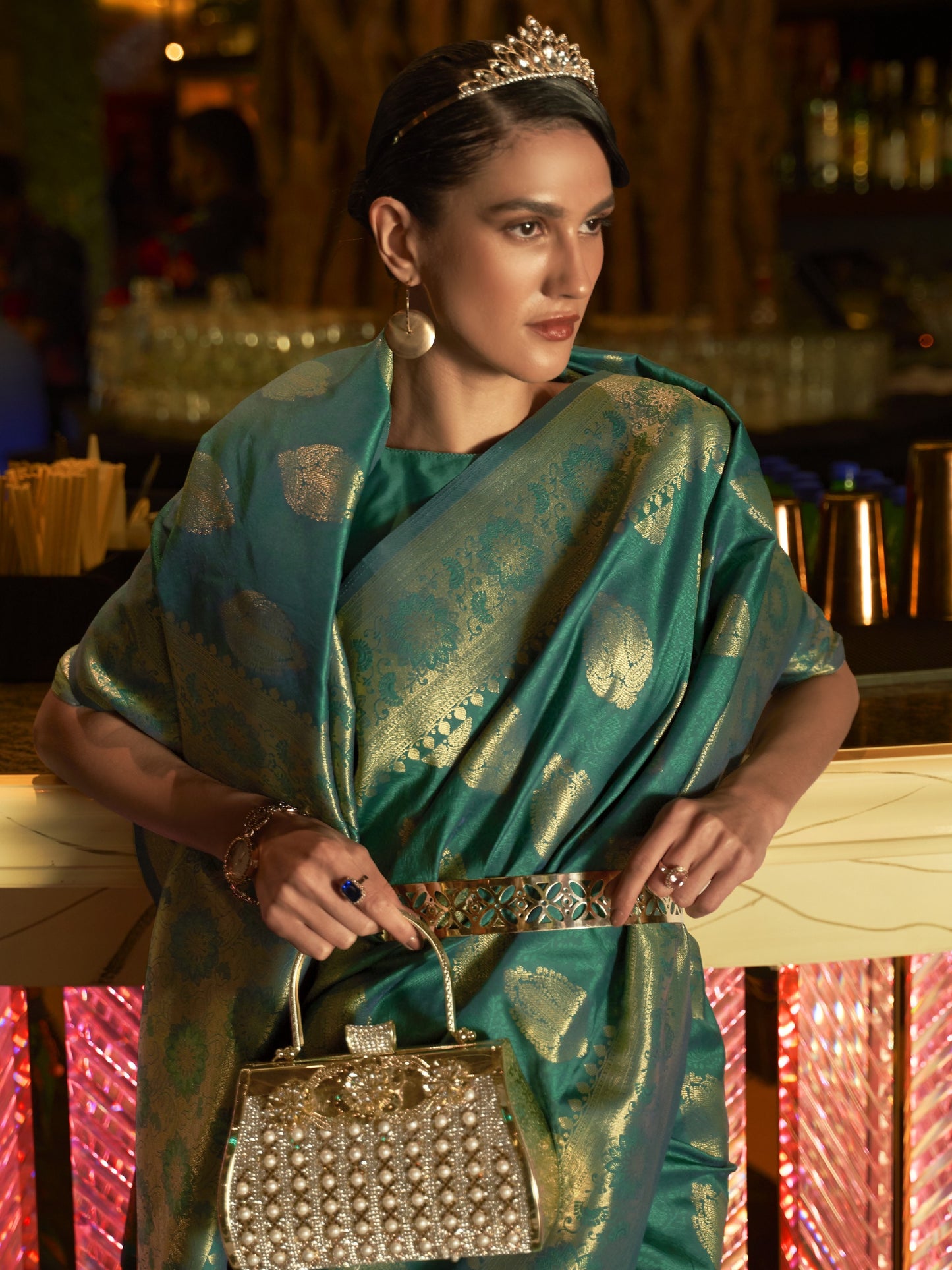 Pine Green Woven Banarasi Saree