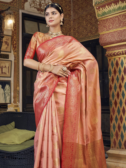 Salmon Peach Tissue Silk Saree