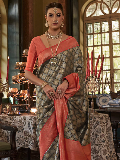 Jet Black Kanjivaram Saree