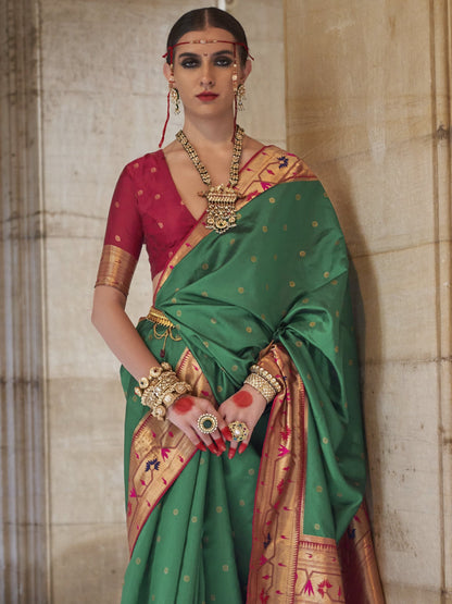 Pine Green Woven Paithani Saree