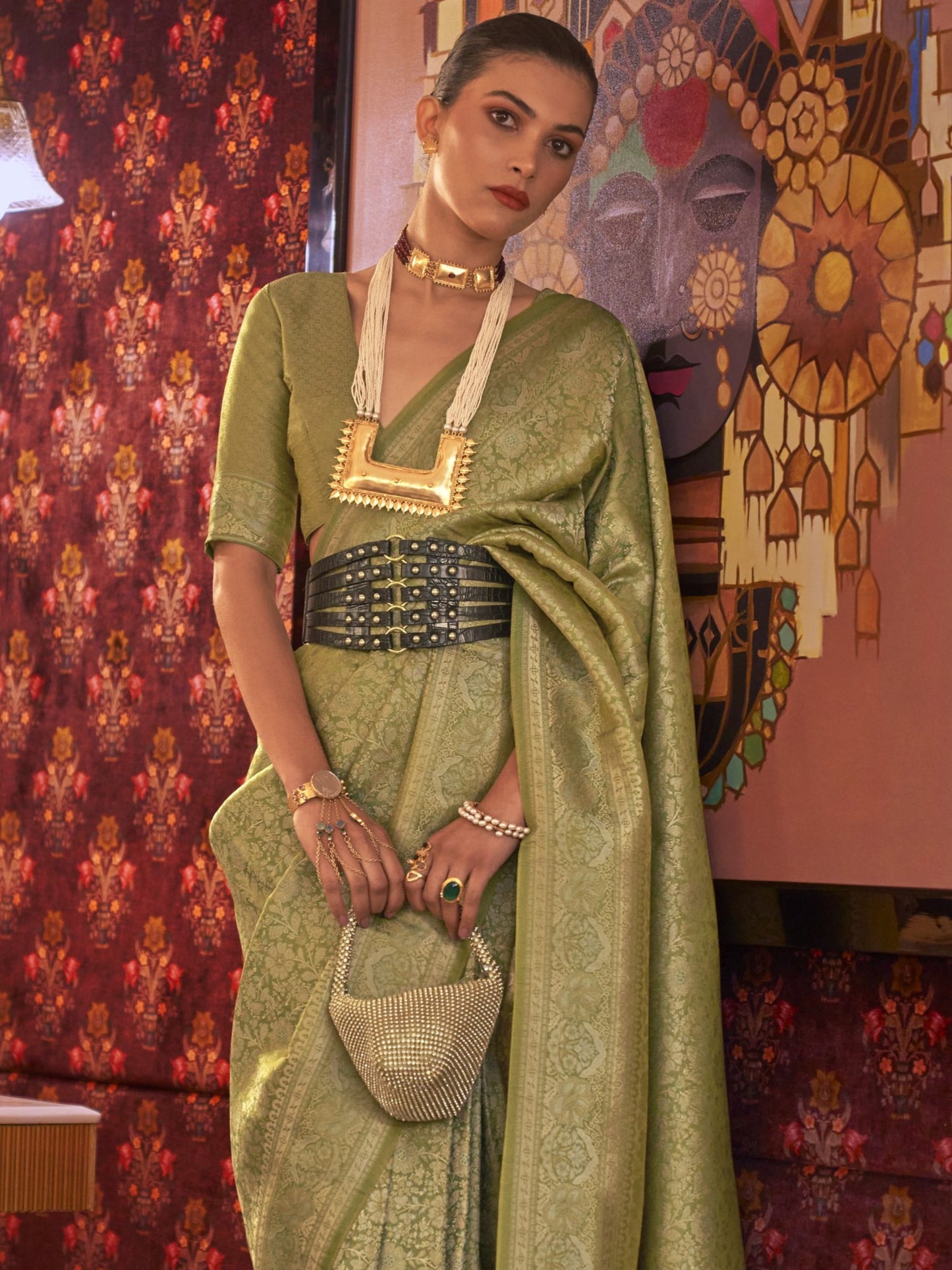 Lime Green Kanjivaram Saree