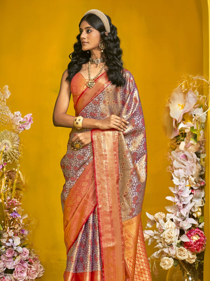 Classic Gray Duel Tone Woven Kanjivaram Silk Saree