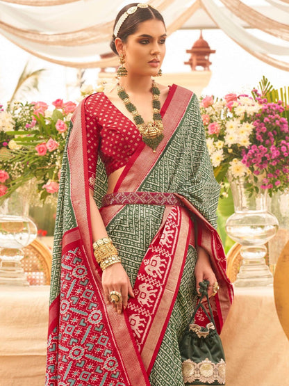 Deep Green and Maroon Patola Saree