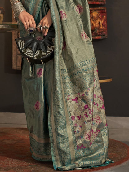 Cerulean Blue Woven Banarasi Saree