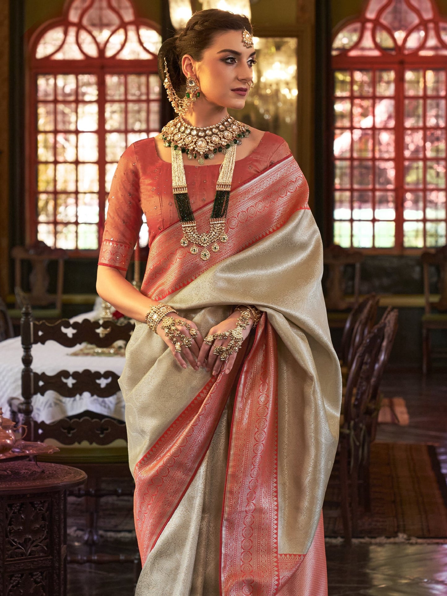 Ivory White Kanjivaram Saree