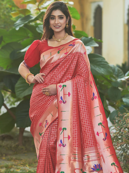 Carmine Red Paithani Saree