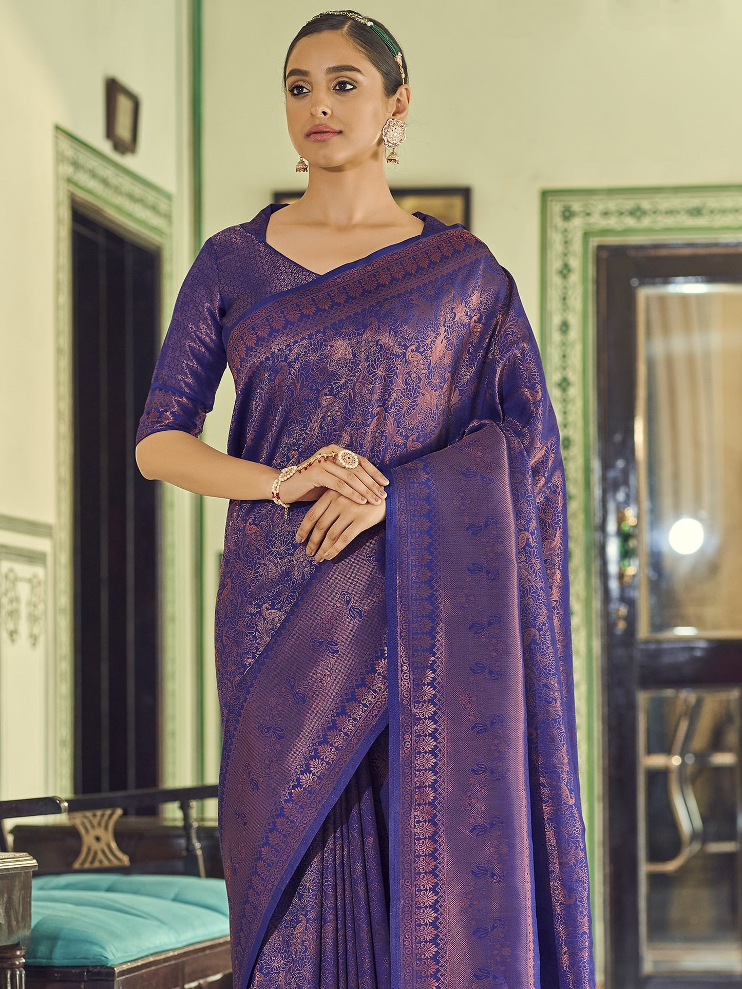 Sapphire Blue Kanjivaram Saree
