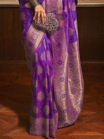 Dark Purple Woven Banarasi Saree