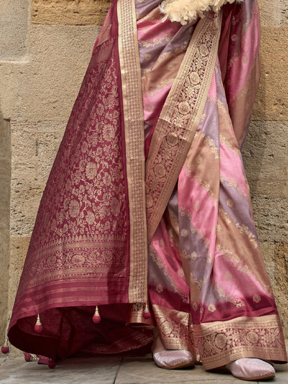 Maroon with Multicolor Banarasi Print Soft Silk Saree