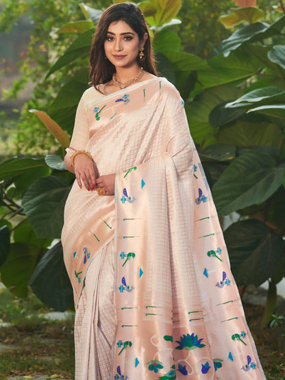 Pearl White Paithani saree