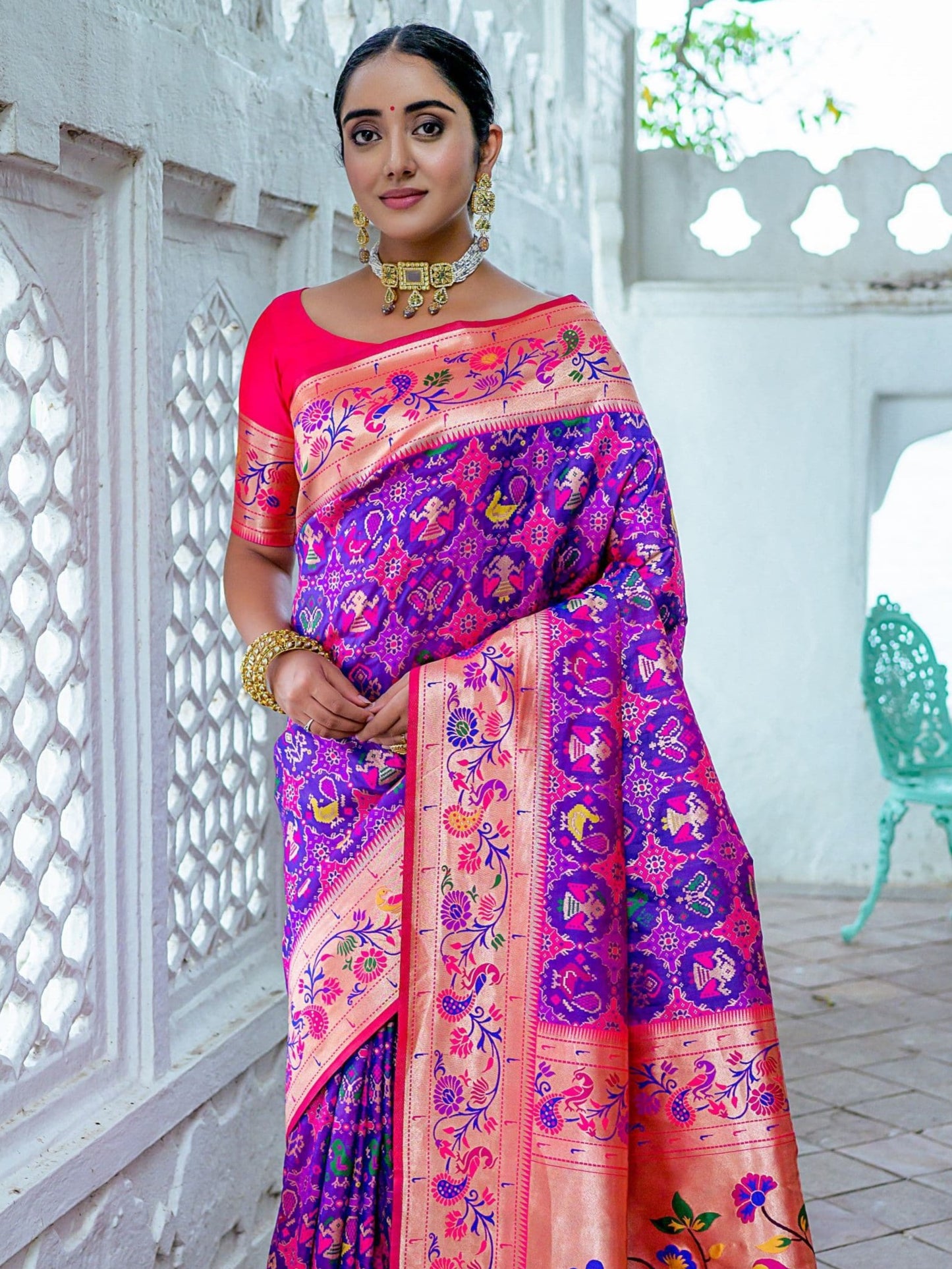 Purple & Pink Woven Patola Paithani Silk Saree