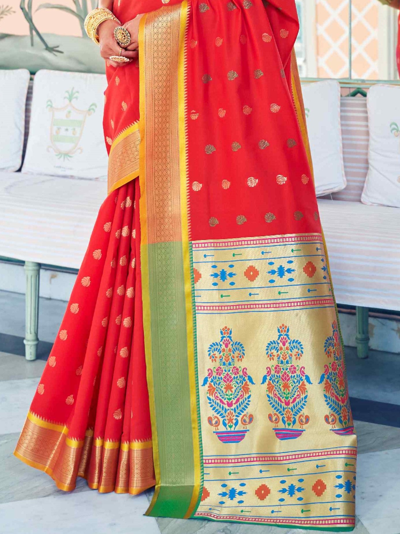 Chili Red Paithani Saree